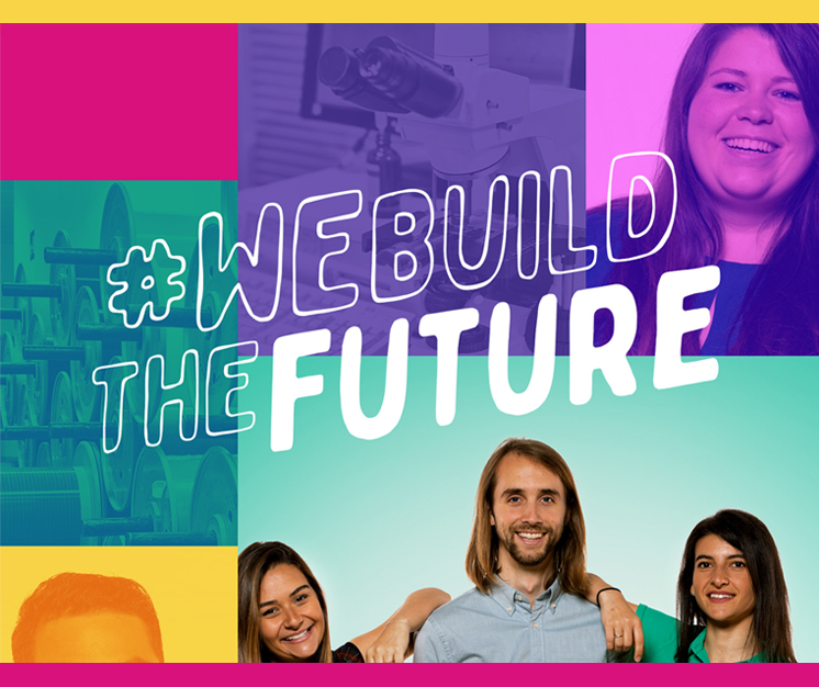 afiș program build the future, studenți pe fundal